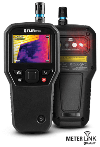 FLIR MR277 humidity meter in front and back view.