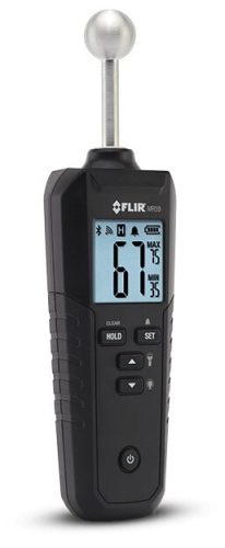 Digital FLIR MR59 moisture meter with display and a ball probe.